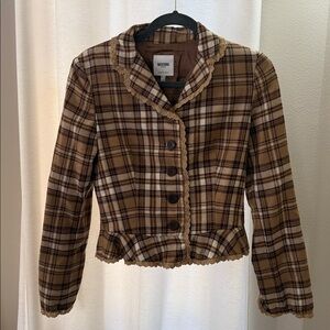 Moschino Brown and Cream Plaid Cropped Blazer